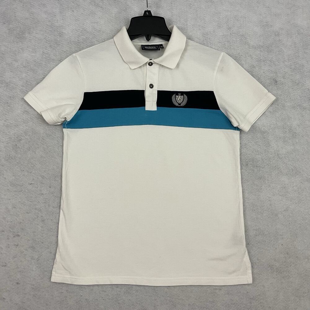 Vintage Von Dutch Polo Shirt Womens Size Medium White Striped Metal Crest Logo
